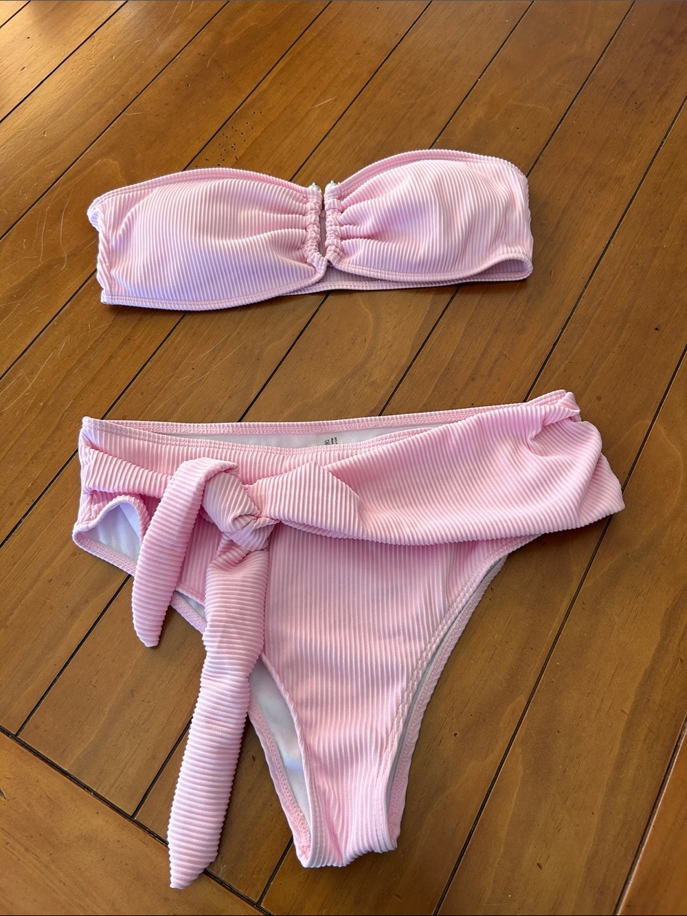 Light Pink Ribbed Bandeau Bikini Set | Size Large | New Without Tags